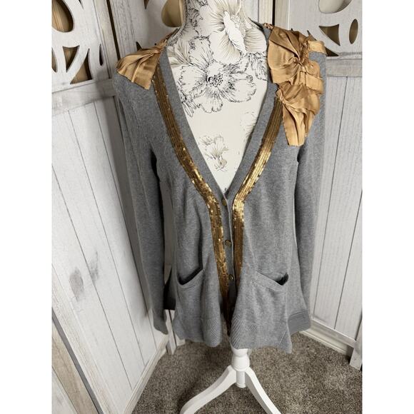 Anthropologie Sequin Satin Cardigan Sweater by Yellow Bird Size Large - Picture 1 of 8